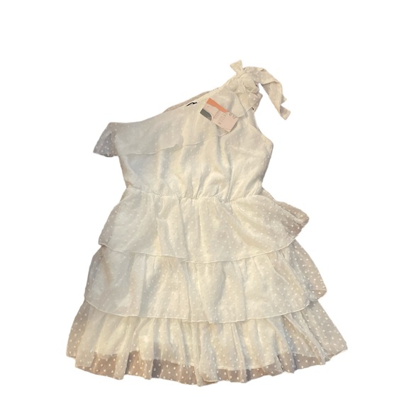 BNWT One Shoulder Dress Swiss Dot Boho High Waist Ruffle Tiered A Line Dress - Picture 5 of 7